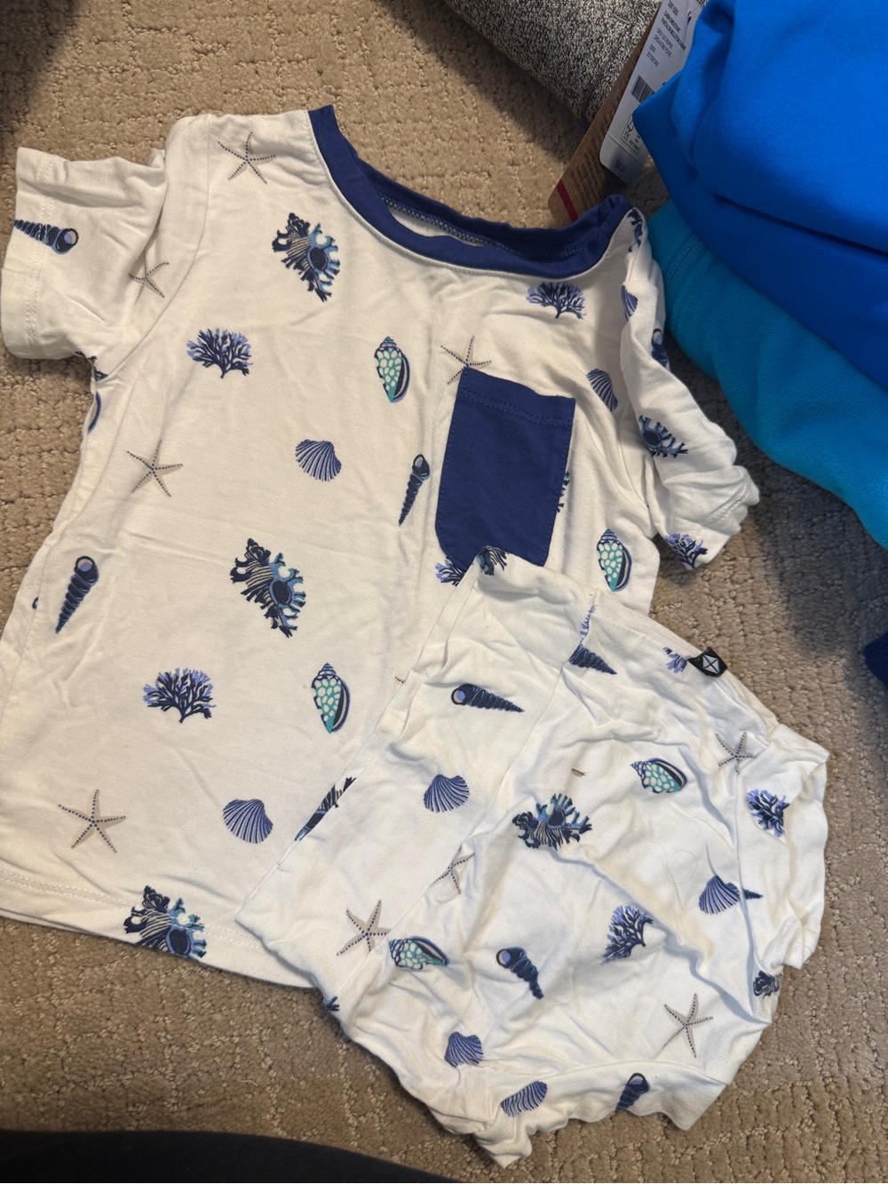 Kyte BABY White and Navy Seashell Print Kids shirt and bummie Set
